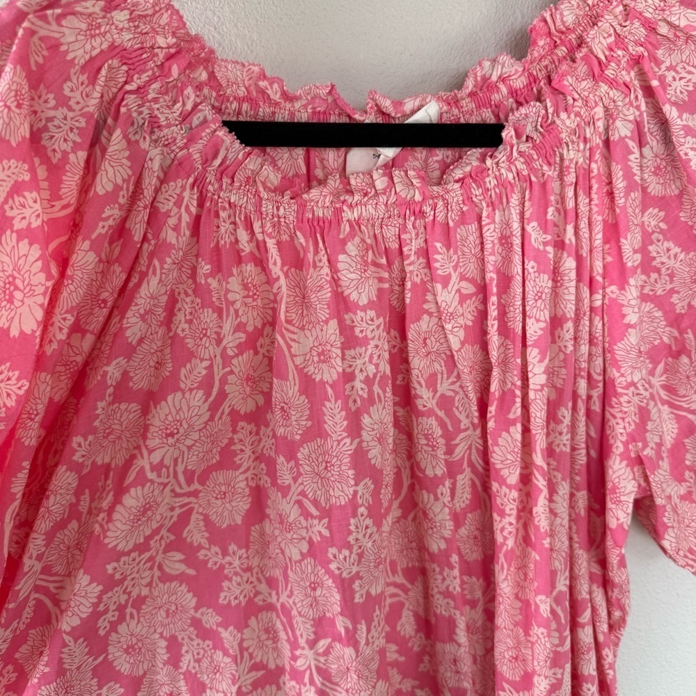 THE GREAT Garland Puff Sleeve Top Bright Rouge Wild Brush Floral Pink Women’s M - Picture 8 of 13